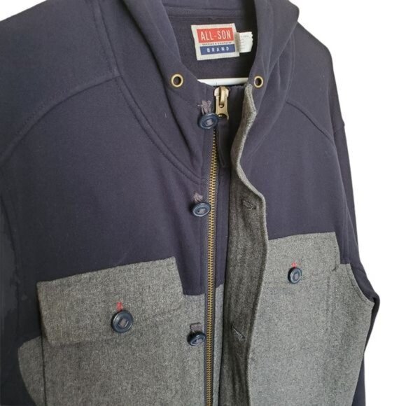 ALL-SON URBAN OUTFITTERS Mens Coat SZ L Wool Gray Navy Color‎ Block Zip Hoodie - Picture 11 of 13
